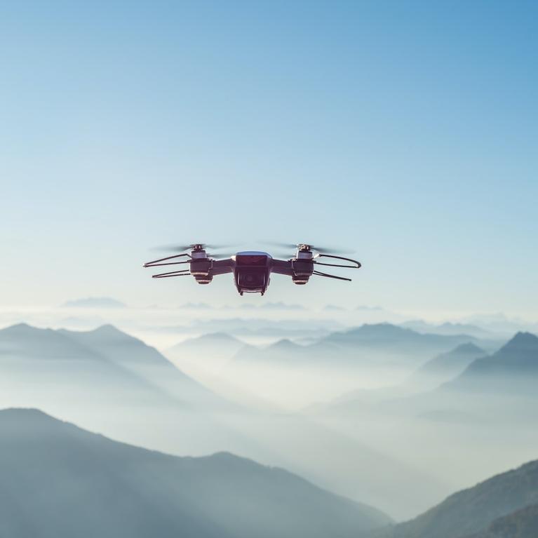 drone flying over mountains